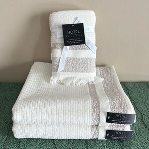 Hotel Balfour Bath & Hand Towels Ivory & Beige 100% Cotton NEW!